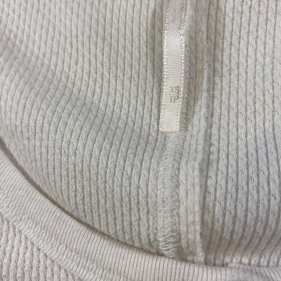 Free People Boho Thermal White Long Sleeve Top with Blue crochet Knit Cuffs - Picture 4 of 9